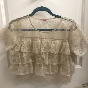 NWOT glittery gold ruffle crop top